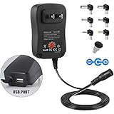 Regulated 30W Universal Adapter Adjustable Switching Power Transformer 3V-12V, Supply with 6 DC Adapter Tips &amp; USB Plug Replacement for Phone Household Electronics and Rechargeable Devices