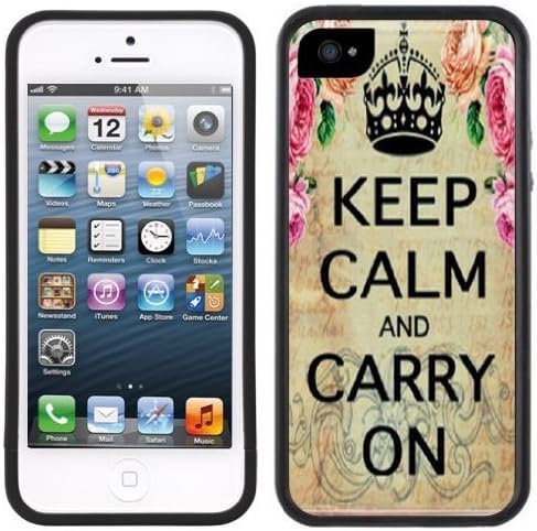 Keep Calm and Carry On Vintage Floral Handmade iPhone 5 Black Bumper Plastic Case