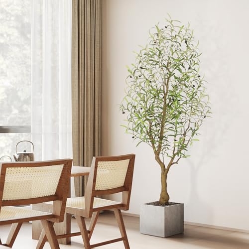 PHYTREE Olive Tree 6FT - Tall Faux Olive Trees Fake Large Plants Artificial Indoor with Realistic Leaves Branches and Lifelike Fruits for Home Office Living Room Decor