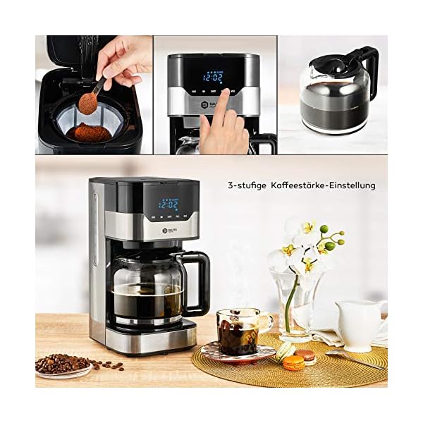 Balter Filter Kaffeemaschine mit Timer ✓ 3 Brühstärken ✓ LCD Display und Touchtasten ✓ Permannentfilter ✓ Glasskanne für… – Bild 3