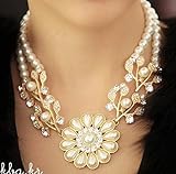 Tuscom Women Jewelry Crystal Pearl Flower Bib Choker Chunky Statement Collar Necklace