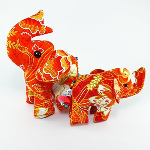 2 Pcs Thai Elephant Doll Handmade Cotton Fabric Flower Print Craft Home Decor Collectibles Gift Souvenir