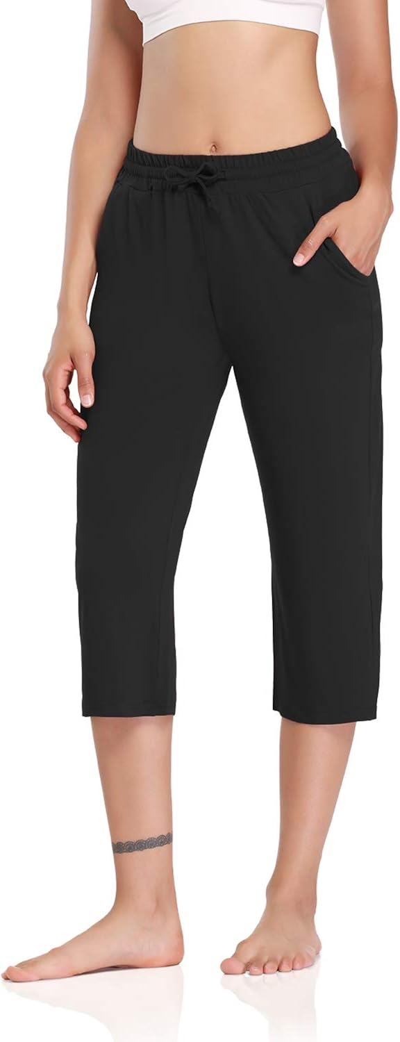 DIBAOLONG Womens Yoga Pants Capri Wide Leg Comfy Drawstring Loose Lounge Workout Pants with Pockets: Clothing