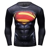 Red Plume Men's Sport Compression Shirt ， Super Logo Fitness Long Sleeve Topt (XXL, Black)