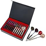 Agirlgle 12 Pack Steel Tip Darts Set 22 Grams with Nonslip Iron Barrel, Aluminum Dart Shafts , and 4 Style Flights + Darts Sharpener +a Beautiful Gift Box