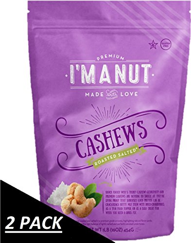 Cashews Roasted Whole Salted 1 LB (Pack of 2) Resealable Bag Fancy premium Cashews, By I'm A Nut
