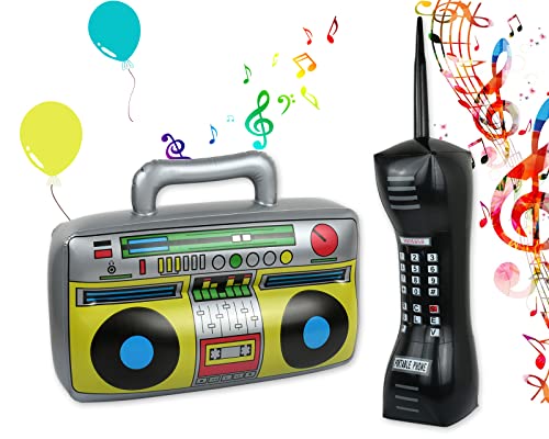 DS. DISTINCTIVE STYLE 80s Party Decorations 2 Pieces Inflatable Radio Boombox and Mobile Phone Party Props for 80s 90s Theme Party