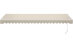 Aleko 16x10 feet Caribbean Style Electric White Frame Awning, Remote Control Motorized & Manual Crank, Outdoor Shade Canopy with UV-Resistant Fabric - Ivory Cream