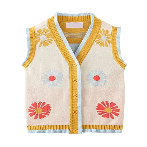 LittleSpring Cable Knit Sweater Vest for Little Girls Cotton Soft Daisy