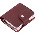 A9 Genuine Leather Journal, Red Handmade Leather Pocket Size Binder Planner, Mini Vintage Leather Planner, 120 Sheets Pages, Loose Leaf 3-Ring with Snap Button Closure (Red)