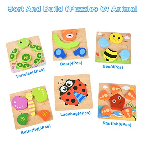 image for Yostyle Wooden Jigsaw Puzzles, [6 Pack] Animal Puzzles for Toddlers Ki