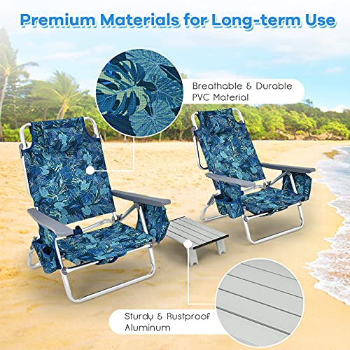 Goplus Backpack Beach Chairs, 3 Pcs Portable Camping Chairs with Cool Bag and Cup Holder, 5