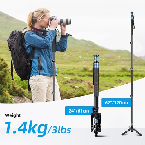 SIRUI Camera Monopod with Stands, 74.8 Inch Aluminium Travel Video Monopod with Removable Base, Maximum Load of 26.4 lbs, 360° Panoramic, for Canon Nikon Sony (AM-404FL)