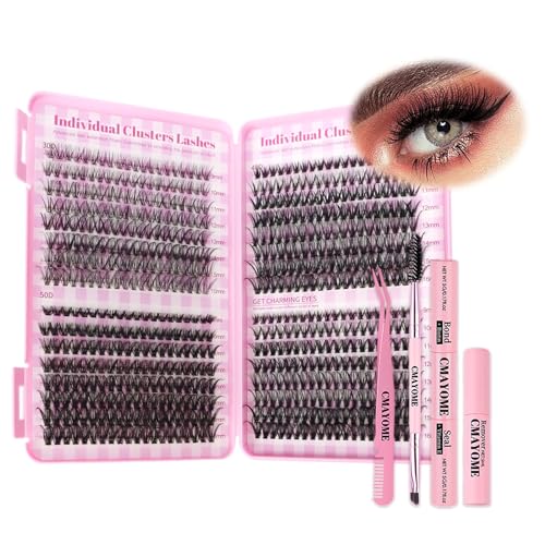Eyelash Extension Kit 640pcs Individual Eyelashes Kit Cluster Lashes Individual CLuster 9-16mm DIY Eyelash Extension Kit with Lash Bond and Remover, Tweezers, Double-Ended Brush (30D-40D-50D)