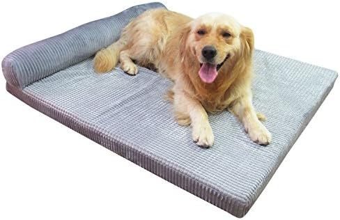 AcornPets® B-1312 Deluxe Extra Large Grey 7 CM Extra Thickness Memory Foam Dog Sofa Bed Fleece 110 x 95 CM For Large Dogs, Premium Corduroy and Smooth Velveteen Fabric, Detachable and Washable