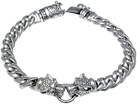 Sterling Silver High Polish Curb Chain Dragon Head Bracelet with Bracelet Width of 11.5MM and Box Clasp