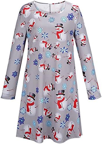 JINGJQINGCAO Chic Womens 3D Christmas Printed Long Sleeve O Neck Dresses A Line Dress Christmas Snowman #2Small