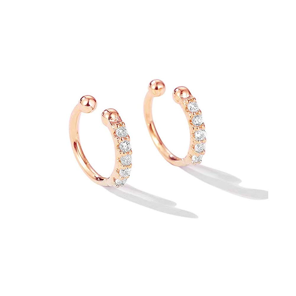 Ear Cuff Clip On Fake CZ Earrings Small Hoop Huggies Sterling Silver Cubic Zirconia No Piercing Cartilage Earring for Women Girls Hypoallergenic Huggie Hoops 10mm Gifts BFF