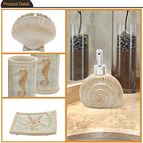 HotSan bathroom accessory Set, 5 PCS Beach Seashells Ensemble Set