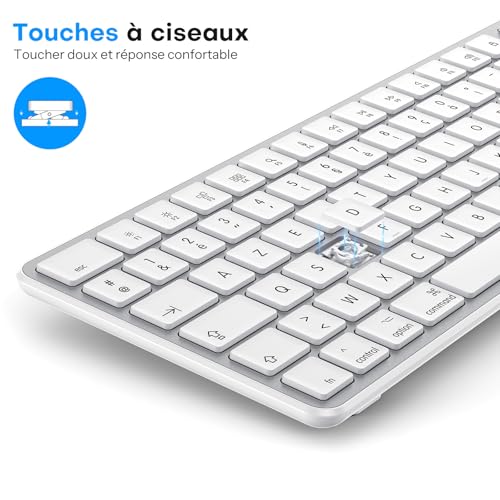 OMOTON Wireless Bluetooth Keyboard and Mouse Kit for Mac, Rechargeable Keyboard and Mouse with 3 Bluetooth Channels for Apple Mac Pro/Mini, MacBook Pro/Air, iMac, iMac Pro, French AZERTY, Silver