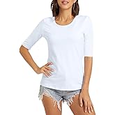 VIIOO Women's Basic Half Sleeve Crew Neck T-Shirt Casual Solid Slim Cotton Top