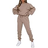 Viatabuna Women's 2 Piece Fleece Sweatsuit Outfit Long Sleeve Crewneck Pullover Sweatshirt Drawstring Jogger Pants Lounge Set