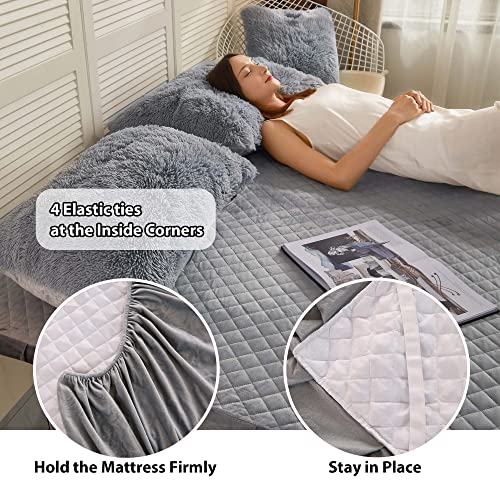 LIFEREVO Luxury Pom Poms Velvet Bed Skirt, Velvet Wrap Around Bed Skirt