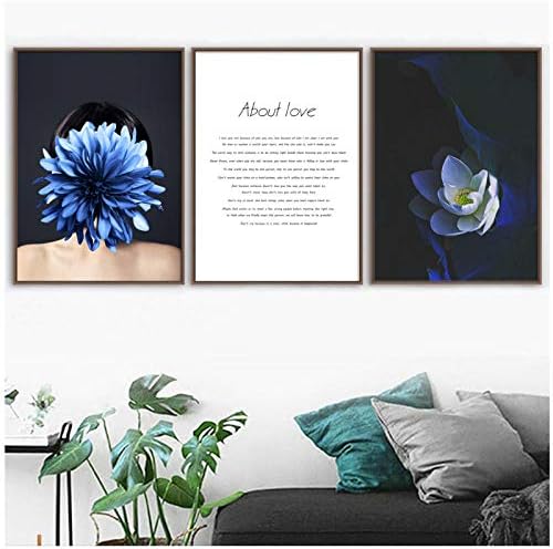 Lotus Flower Girl Quotes Wall Art Canvas Painting Nordic Posters and Prints Pop Art Figure Paintings for Living Room Wall Decor-50x70cmx3Pcs-No Frame