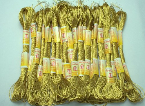 New ThreadNanny 24 GOLD Skeins of 100% Cotton Metallic Thread for Hand Embroidery - THREADSRUS BRAND
