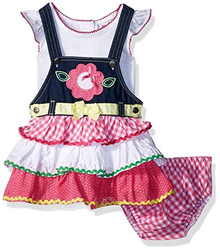 Nannette Baby Girls 2 Piece Short Sleeve Tee and Jumper Outfit Set, Pink, 12M