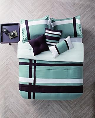 Amazon Com Vcny Home Berkley Striped Print 7 Piece Bedding