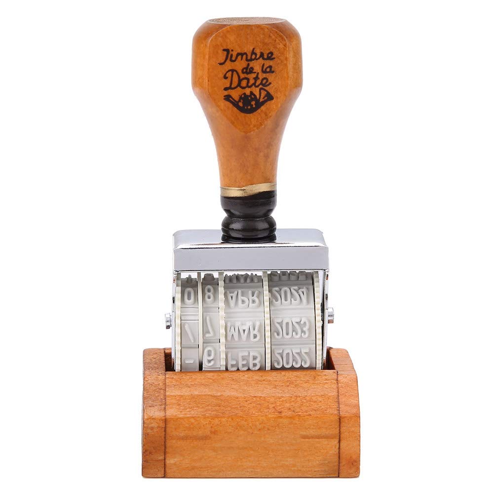 COLOP Date Stamp Months in Numbers,Wooden Handle Roller Date Stamp,Retro Font Stamp Stamp Inking DIY Scrapbook Craft Card Art Decoration