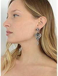 mariell clásico Negro y Gris Crystal & CZ Chandelier Dangle arete para Damas de Honor, Novia, de moda