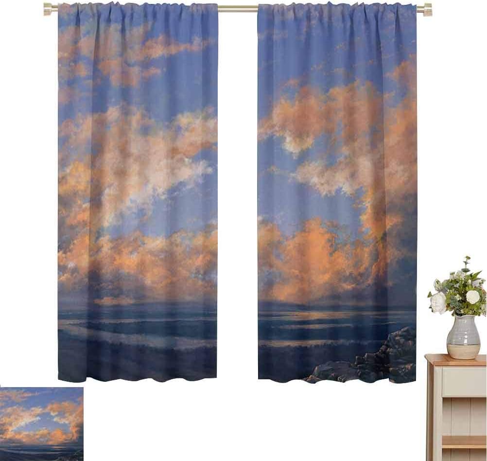 Scenery 100% blackout lining curtain Clear Open Sky Landscape Sunset with Clouds Beams Ocean And Cliff Print Artwork Full shading treatment kitchen insulation curtain W72 x L72 Inch Multicolored