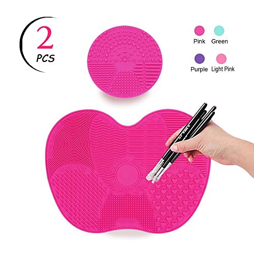 TailaiMei Makeup Brush Cleaning Mat,Set of 2 Silicone Cosmetic Washing Tool with Suction Cups(Pink)
