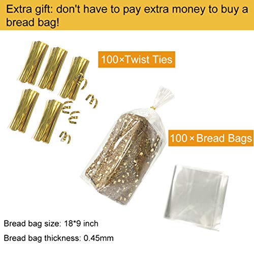 Bread Slicers for Homemade Bread with Crumb Catcher Tray, Compact Foldable Bamboo Bread Cutter Guide, 100 Bread Bags & 100 Twist Ties, Thickness Adjustable, Thick & Thin Slices 1/3", 3/8" and 1/2"