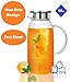 Dore We New York 60 oz Glass Pitcher with Lid Borosilicate Glass – Includes 20 Recipe E-Book – High Heat Resistant Glass Pitcher For Hot & Cold Drinks – Stove-Top Safe – Stainless Steel Lid & Strainer
