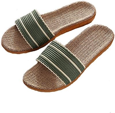 HomyWolf Unisex Open-toe Flax Slipper, Home Slippers, House Sandals for Summer Lightweight Breathable, Green, Size US 5-6