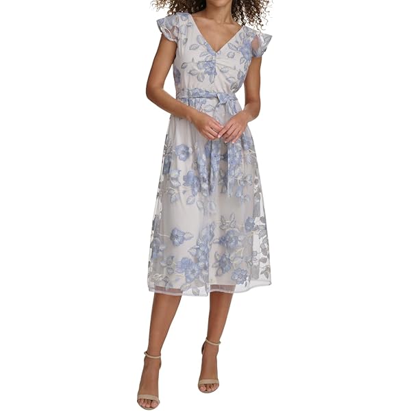 Kensie Women's Flutter Sleeve Embroidered Midi Dress, Navy/Green, 4 at  Amazon Women's Clothing store