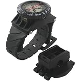 Scuba Choice Deluxe Diving Wrist Compass with Hose Mount, Glowing Dial, 80m Depth Rating, 15&rdquo; Adjustable Strap, Portable for Underwater Navigation, Reliable &amp; Durable &ndash; Black