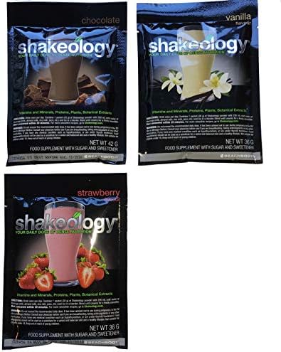 Shakeology Dense Nutrition Shake Individual One Day Multi Pack 36g Each - 3 Shakes 1 Vanilla 1 Chocolate 1 Strawberry