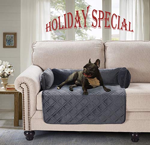 Waterproof Velvet Pet Couch Sofa Bed Slip Resistant, with 3-Sides Removable Cushions, Soft and Durable for Dogs, Cats (Medium 30″×32″×8″ Gray)