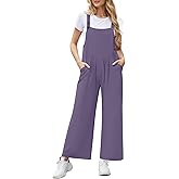 KUOTAI Womens Summer Jumpsuits Casual Wide Leg Overalls with Pocket Adjustable Strap Sleeveless Rompers Beach Vacation Outfit