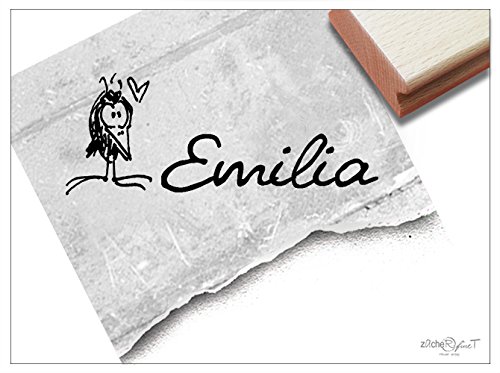 Stempel - Namensstempel Vogel Robbi RABE mit Herz - Individueller Kinderstempel für Kita und Schule, mit dem Namen Ihres Kind