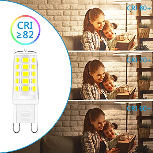 ONSTUY Bombilla LED G9 Regulable,6000K Blanco Frío,4W G9 Bombillas LED,Lámpara Halógeno Equivalente 40W,400Lm,Ángulo de Luz de 360°,AC 220-240V,Sin Parpadeos,Paquete de 5