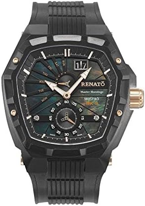 Renato Mostro MKII Swiss Made Hexagonal LE 99 PCS - Black Case Black Strap Rose Gold Accents