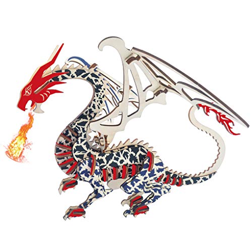 Bitopbi 3D Wooden Puzzles Laser Engraving DIY Safe Assembly Constructor Kit Toy for Kids Teens and Adults World Animal Mechanical 3-D Models for Self-Assembly (G1 Flying Dragon)