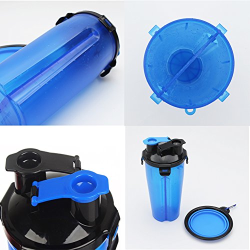 HLovebuy Pet Water and Food Bottle 2 in 1 Water Container Portable Dog Travel Outdoor Food Bottle with Bowl for 250g Food and 350ml Water