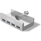 QICENT 4-Port Aluminum USB3.0 Data HUB with Clamp High Speed Adjustable USB 3.0 Hub for Desktop, Computer, PC, Table Edge