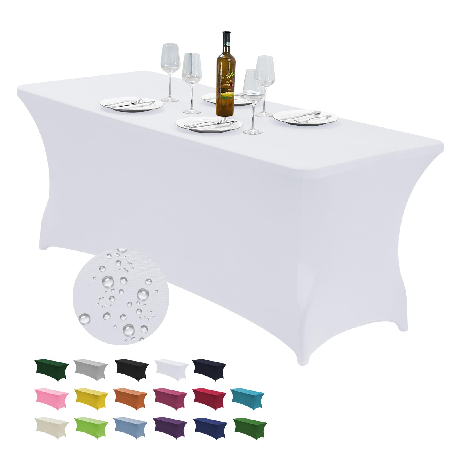 Photo 1 of CWK 6FT Waterproof Stretch Spandex Table Cover for Rectangular Tables - Elastic Fitted Tablecloth for Folding Tables,Wrinkle Resistant Table Cloth for Parties, Weddings, Banquets & Events (White)